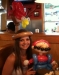 Customer with a Mario and an Angry Bird Hat at Pizza Hut